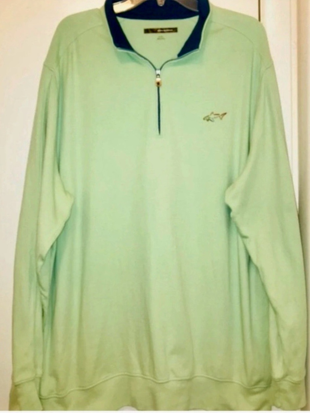 Greg Norman Collection Mint Green Quarter-Zip Pullover with Navy Trim XL 🦈